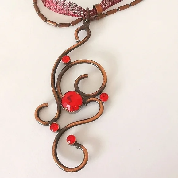 NWT Czech made necklace with tangerine crystals set in copper tone finish - Picture 2 of 6